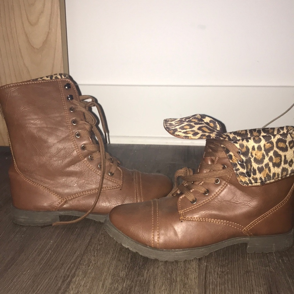 Brown & leopard Combat Boots